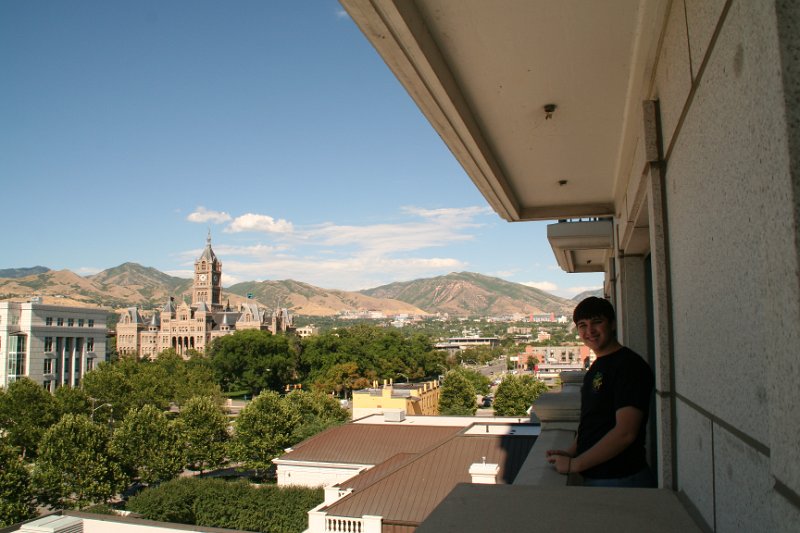 Trip (5).JPG - Kris checking out the view from the hotel "The Grand America" in Salt Lake City, Utah.